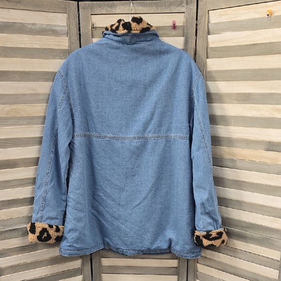 Denim Shearling Coat with Leopard Print Sherpa | Z Studio | Medium - Picture 6 of 9